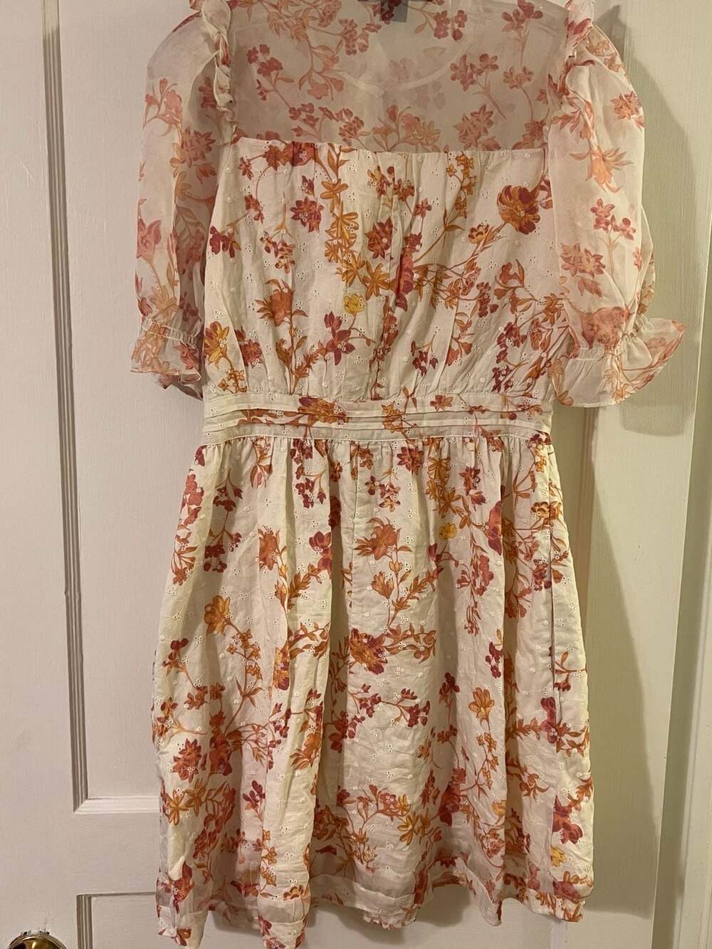 French Connection Flores Floral Eyelet High Neck Mini Dress Size US 8